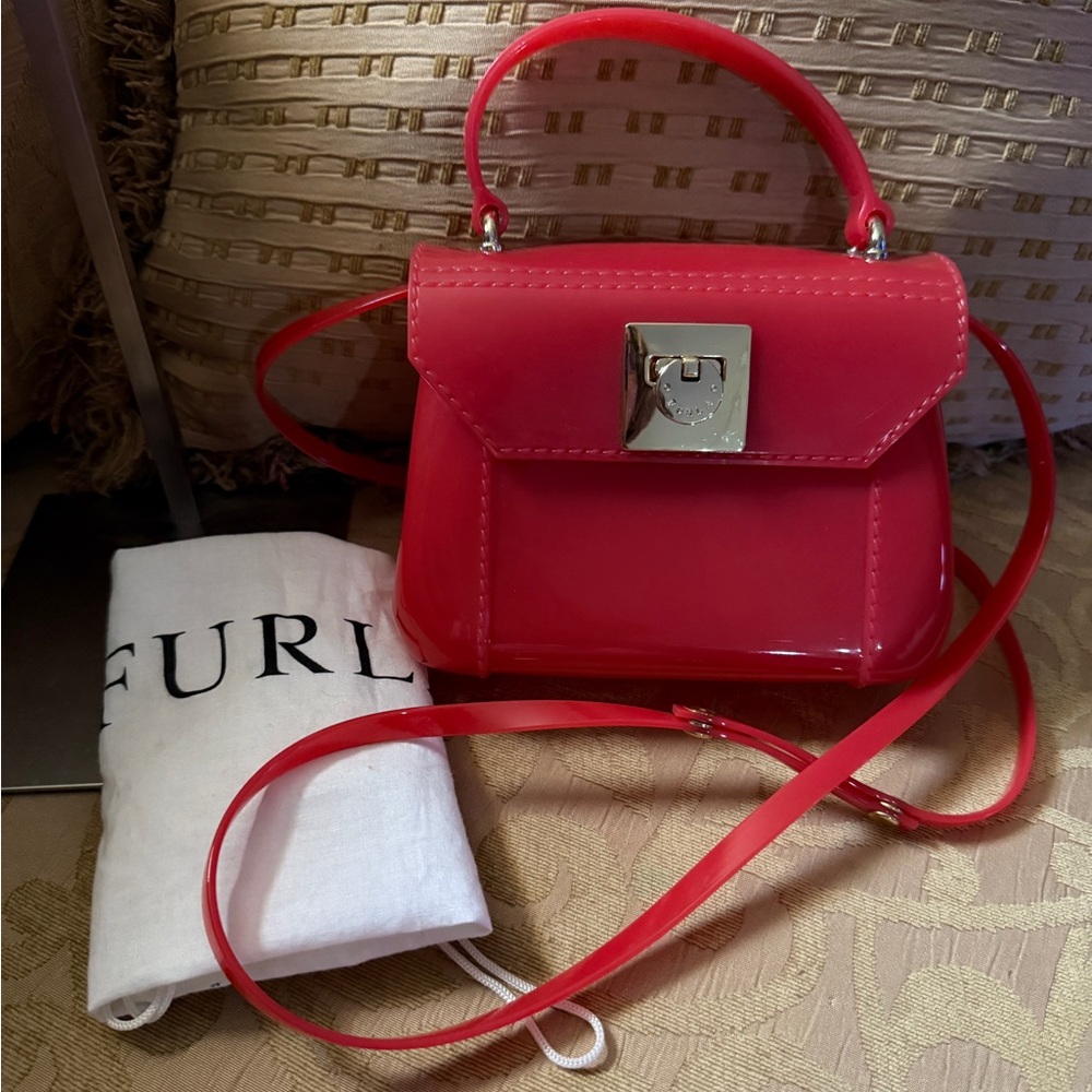 FURLA Candy Bag - Red Rubber Handbag with dust bag - used/preowned
